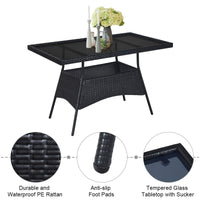 5PCS Patio Rattan Dining Set Cushioned Chair Table w/Glass Top Garden Furniture