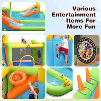 Inflatable Water Slide, Inflatable Bounce House w/Double Slides, Basketball Hoop