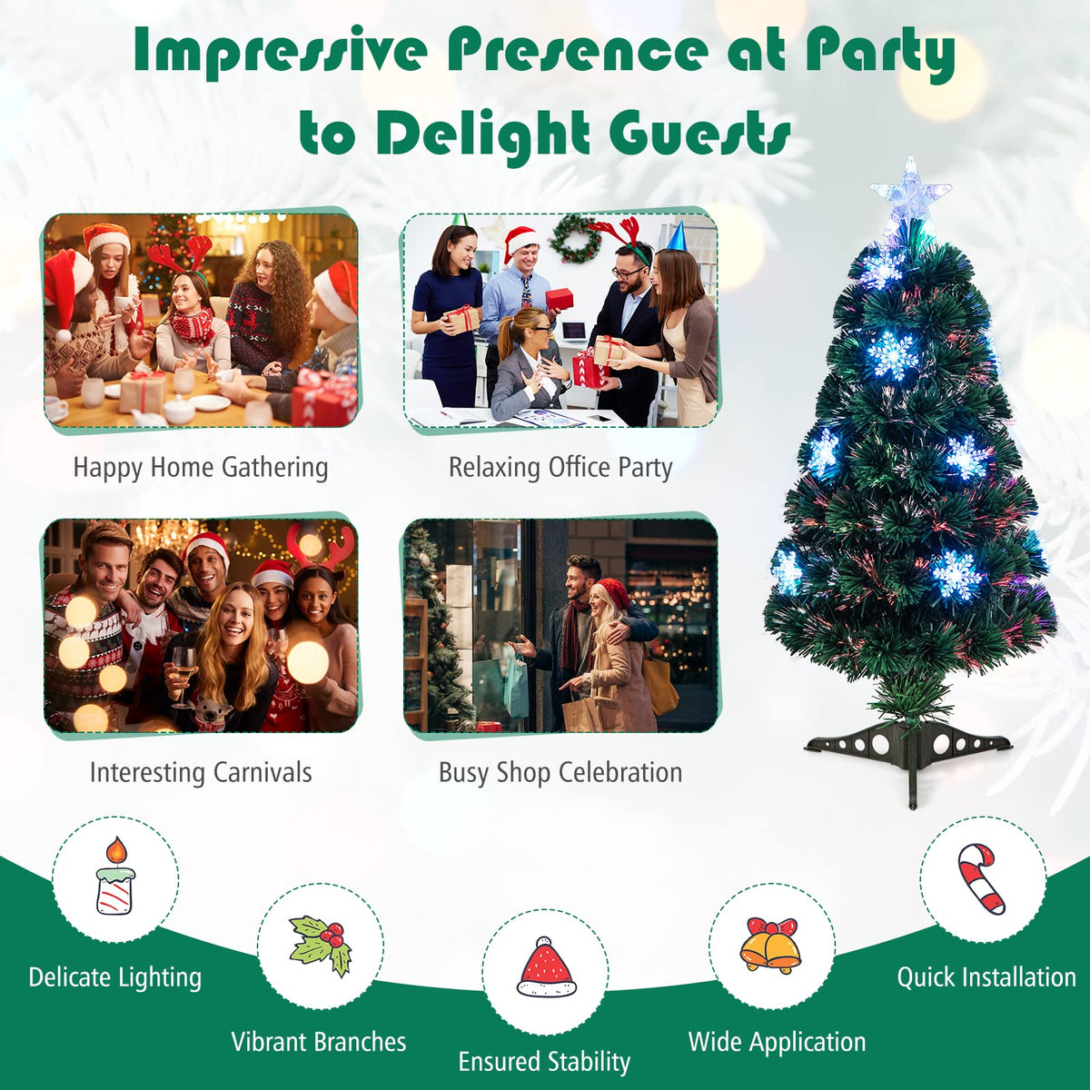 90/120/150cm Pre-Lit Fiber Optic Christmas Tree with 85/125/170 PVC Tips for Holiday Decor