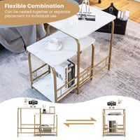 Giantex Set of 2 End Tables Nesting Coffee Side Table w/Faux Marble Top Steel