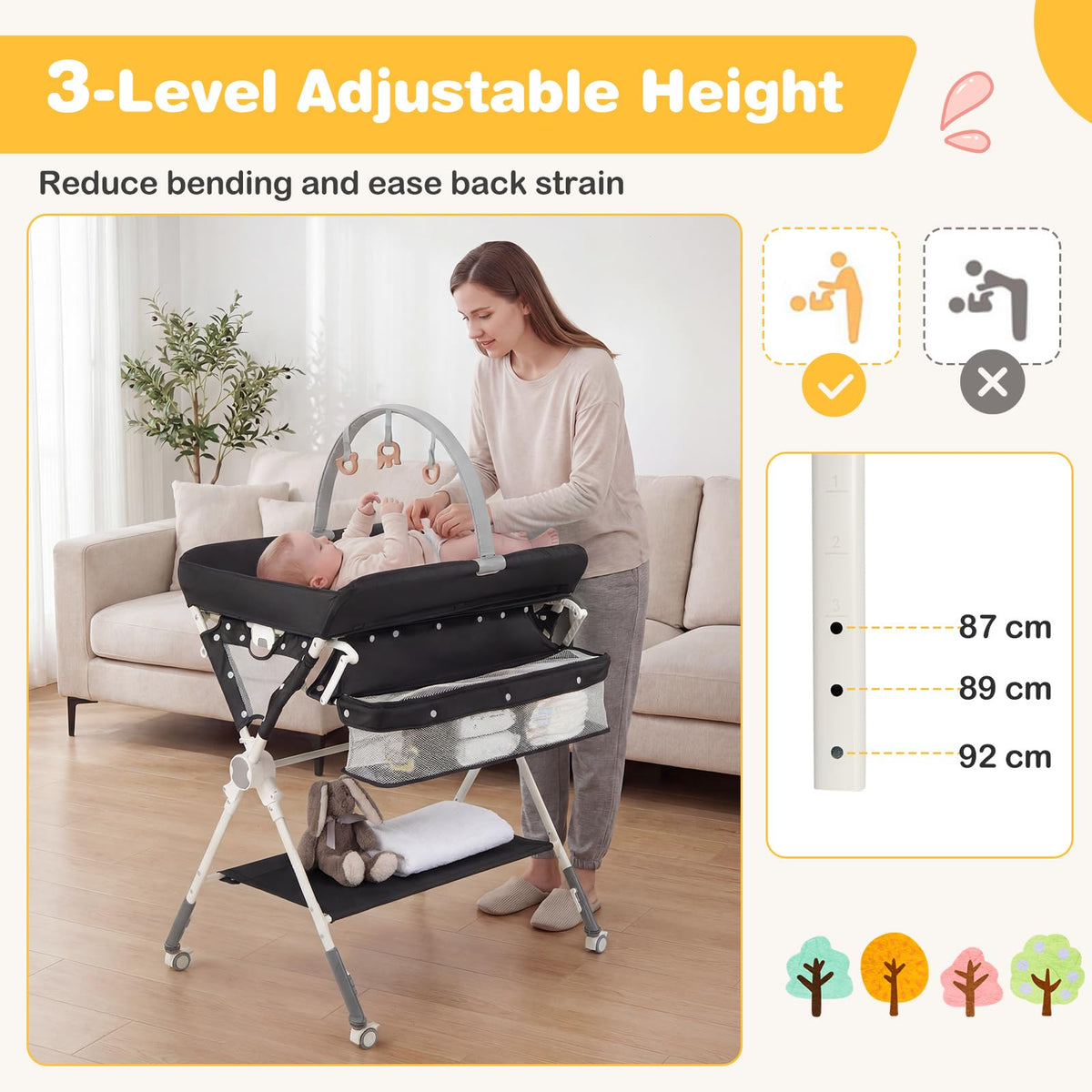 Baby Changing Table, Foldable Diaper Changing Station w/Storage Bag & Shelf