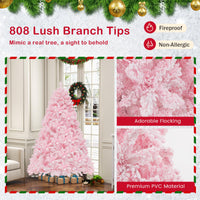 1.85m/2.1m Pink Snow Flocked Christmas Tree Artificial w/ 8 LED Lighting Modes