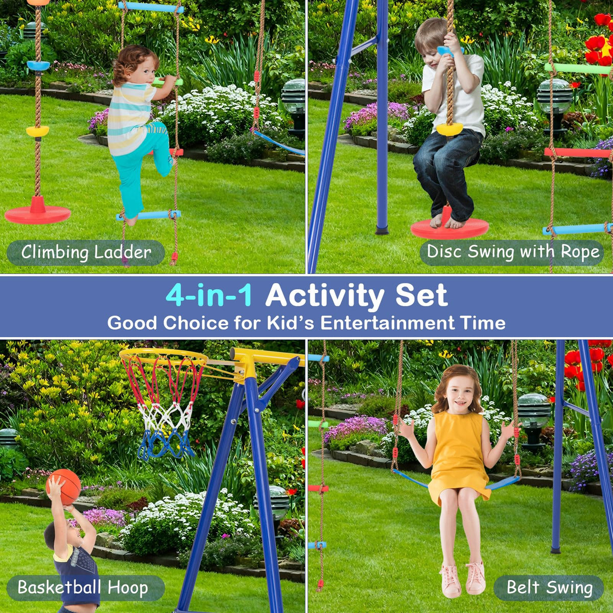 300 kg Heavy Duty Swing Set with Basketball Hoop for Kids