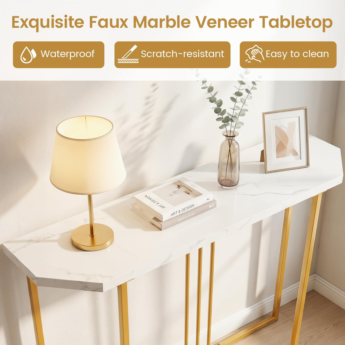 Giantex Modern Gold Console Table, 110 CM Narrow Entryway Table
