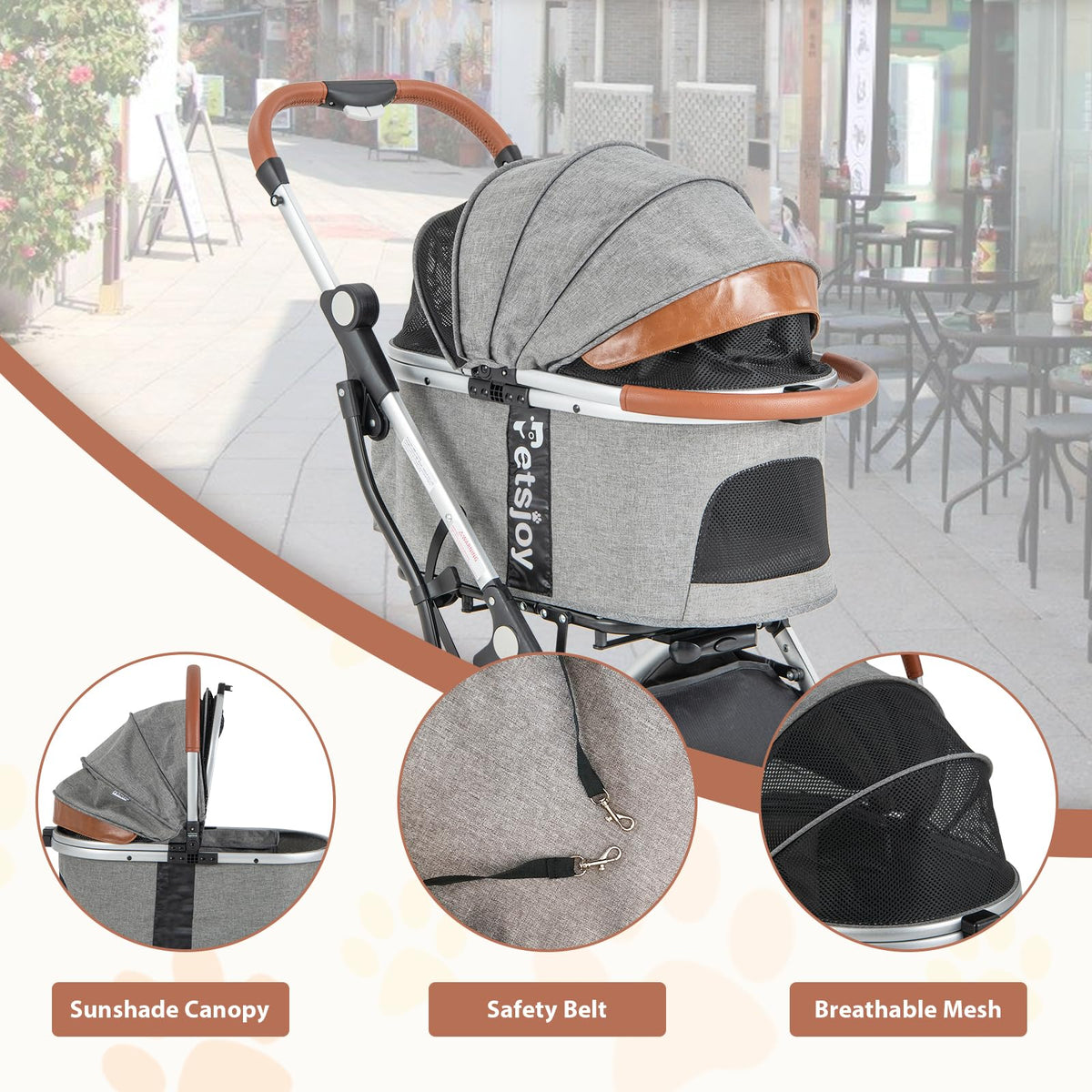 Foldable Dog Cat Stroller w/Removable Waterproof Cover