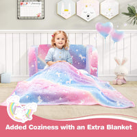 2-in-1 Folding Kids Couch with Blanket for 3+ Kids