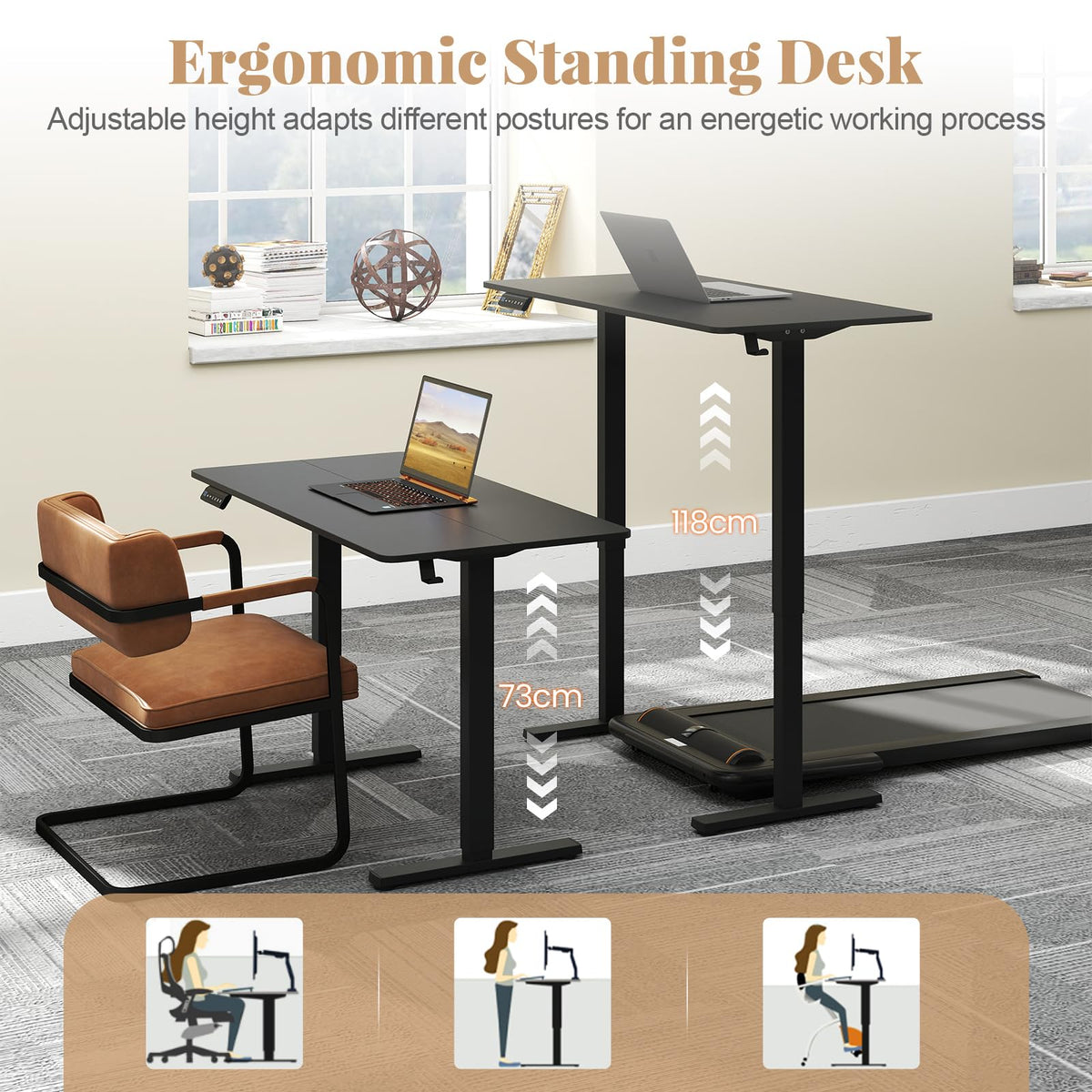 Electric Standing Desk with 3 Memory Height Settings and 2 Hanging Hook