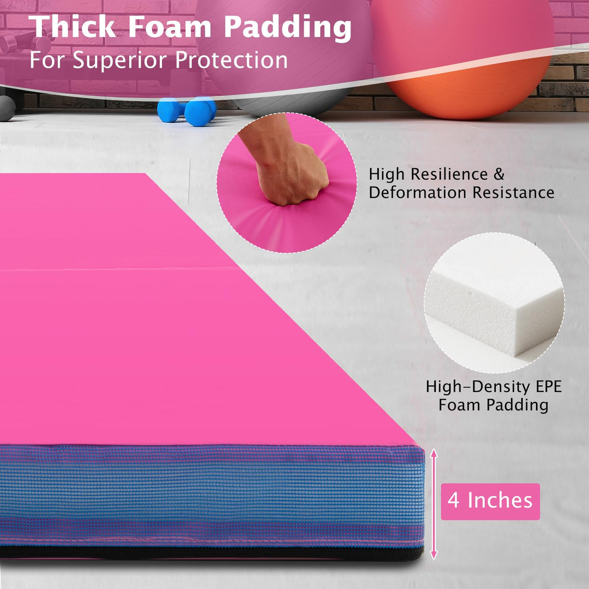 Giantex 4" Thick Folding Gymnastics Mat, 4' x 4' Tumbling Mat