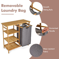 Giantex Bamboo Laundry Hamper Stand w/Sliding Bag & 3-Tier Open Shelves