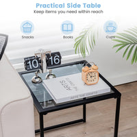 Patio Tempered Glass End Table with Metal Frame for Poolside