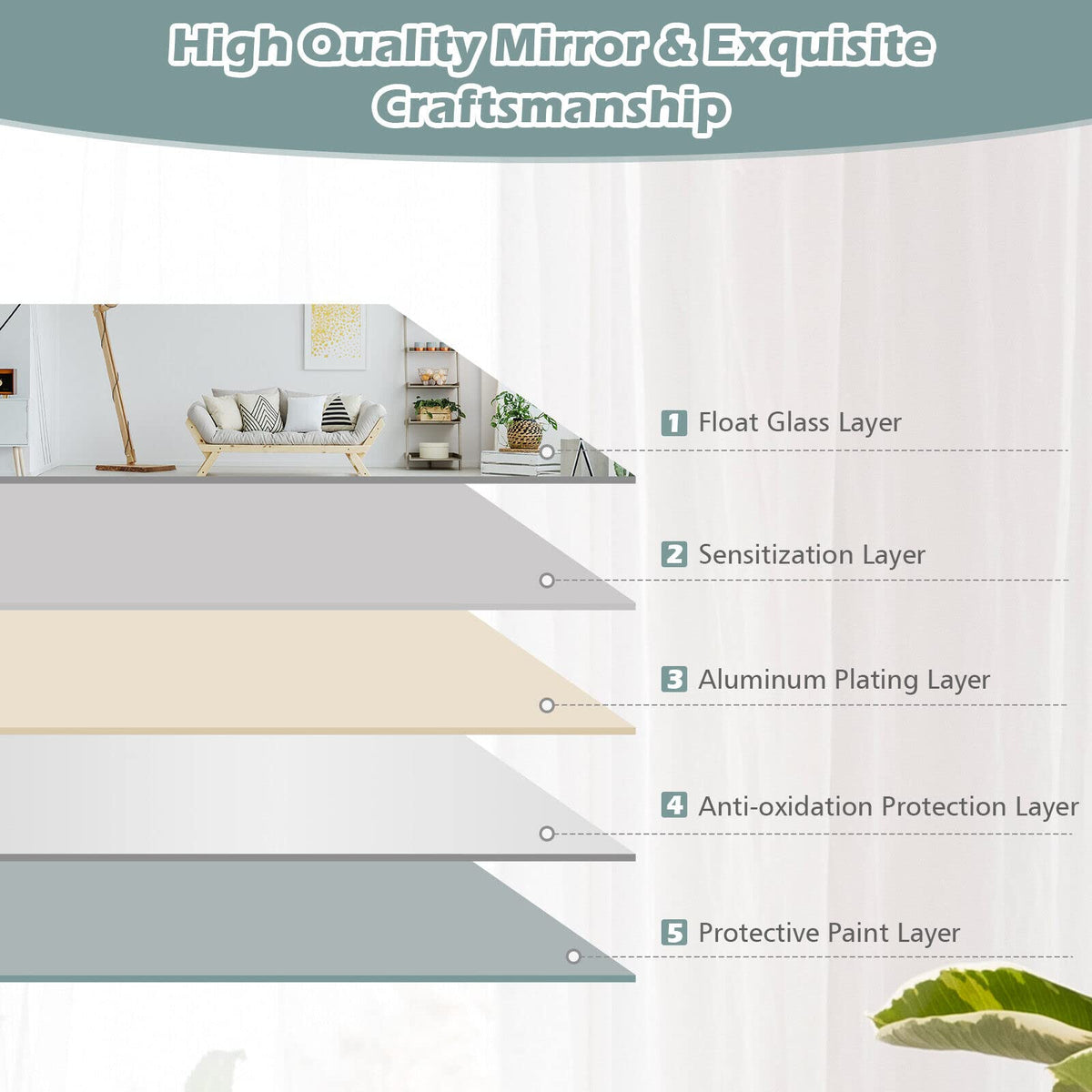 110 x 38cm Wall Mirror, Full Length Rectangle Frameless Mirror w/ Beveled Edge, Large Body Mirror