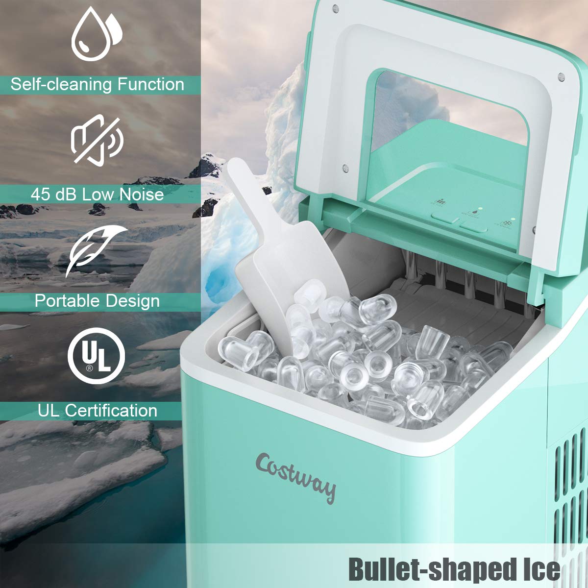 Countertop Ice Maker, Bullet Ice Cubes Ready in 8 Mins