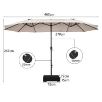 15FT Double-Sided Patio Umbrella, Ultra-Large Twin Garden Umbrella w/ 12-Rib Structure & Hand-Crank System