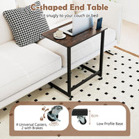 C-shaped End Table with Built-in Phone Slot and Low Profile Base Slide for Living Room Bedroom