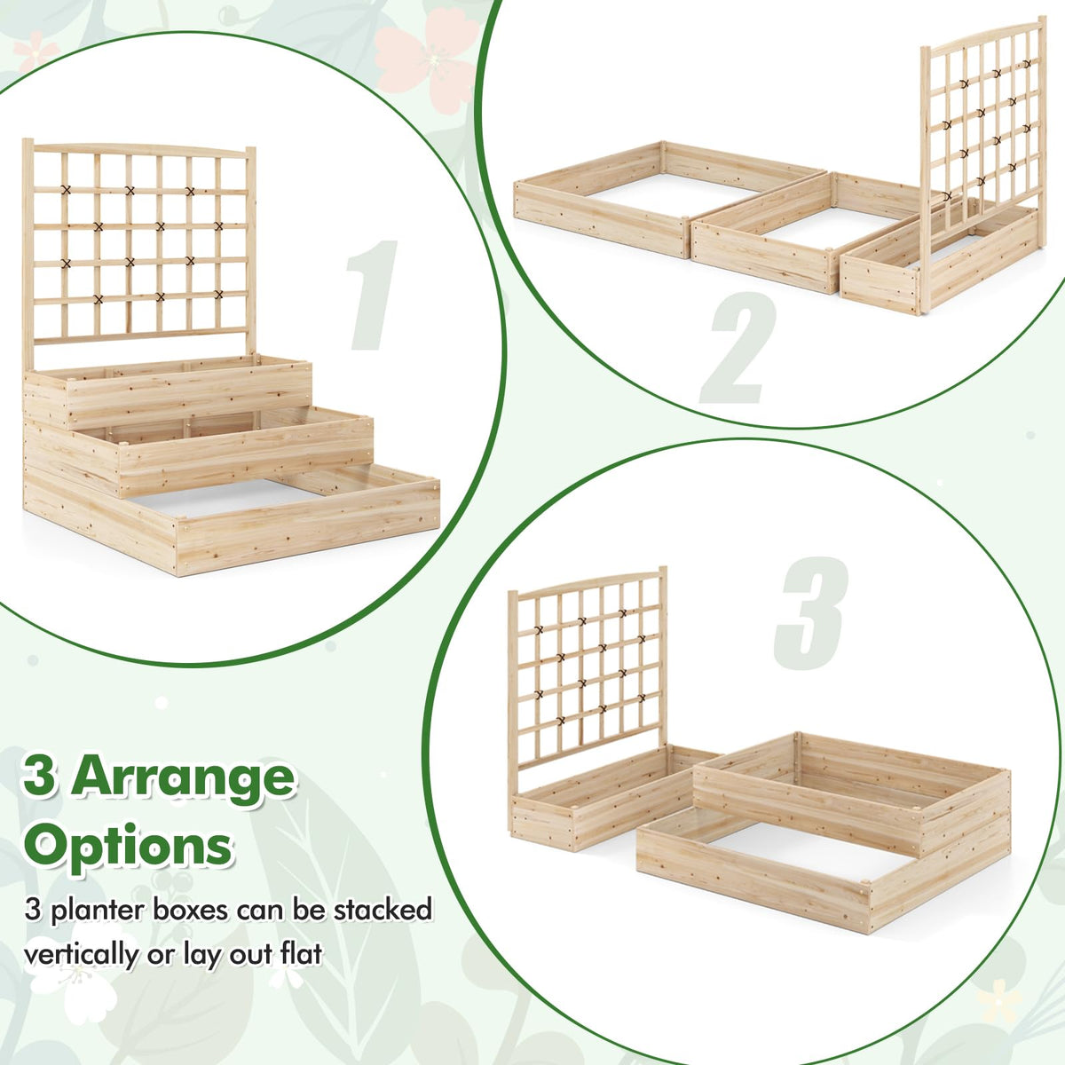 3-Tier Raised Garden Bed with Trellis and Elevated Planting Frame