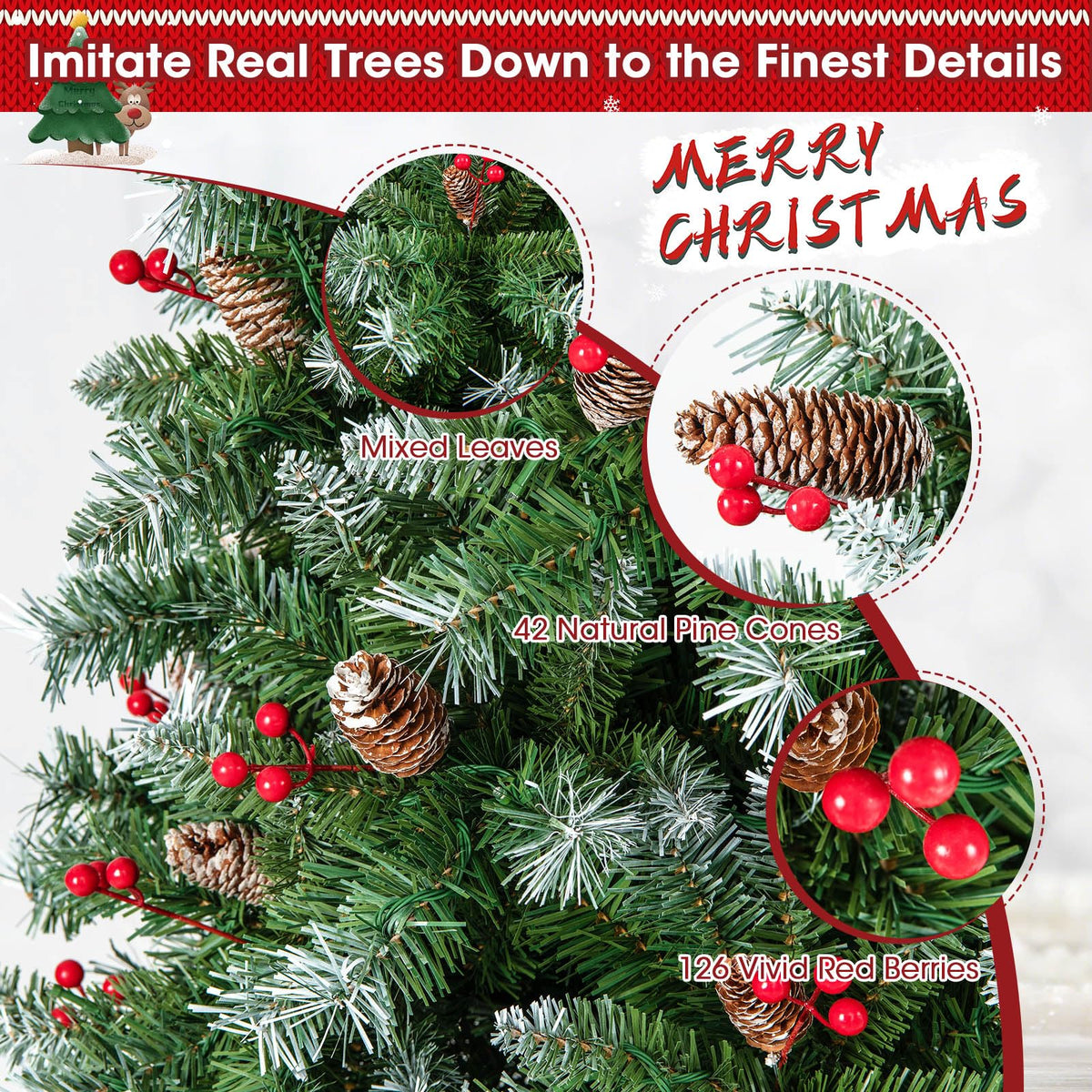 1.5M Hinged Christmas Tree with 8 Lighting Modes, Memory Function