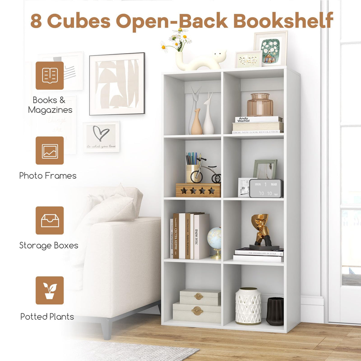 8-Cube Bookshelf, Modern Cubby Bookcase