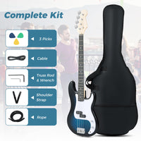 4 Strings Full Size Bass Guitar Kit with Double Pickups and Open-gear Tuning