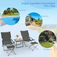 5 Piece Patio Sling Chair Set with Ottoman & Coffee Table for Garden