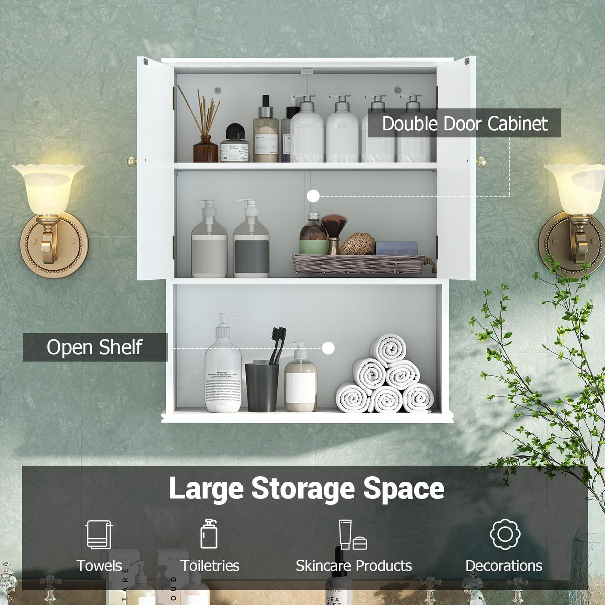 GIANTEX Bathroom Wall Cabinet 2-Door Medicine Cabinet w/Open Shelf