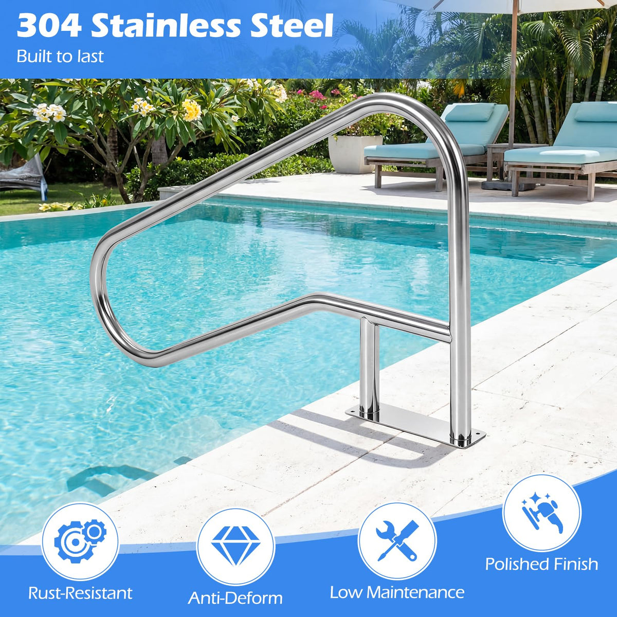 Pool Handrail Stair Rail with Mount Base Plate for Water Parks