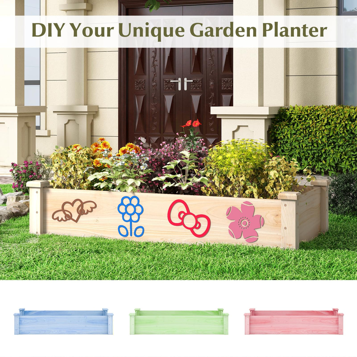 Giantex 48" x 24" x 10" Wooden Raised Garden Bed, Rectangular Planter Box