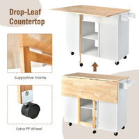 Giantex Kitchen Island Cart, Large Trolley Cart w/ Drop-Leaf Tabletop, Large Cabinet, 3 Drawers