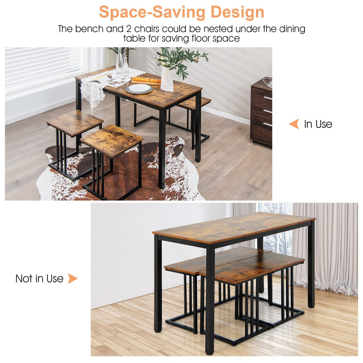 Giantex 4 Pieces Dining Table Set, Rectangular Wooden Dining Table w/B ...
