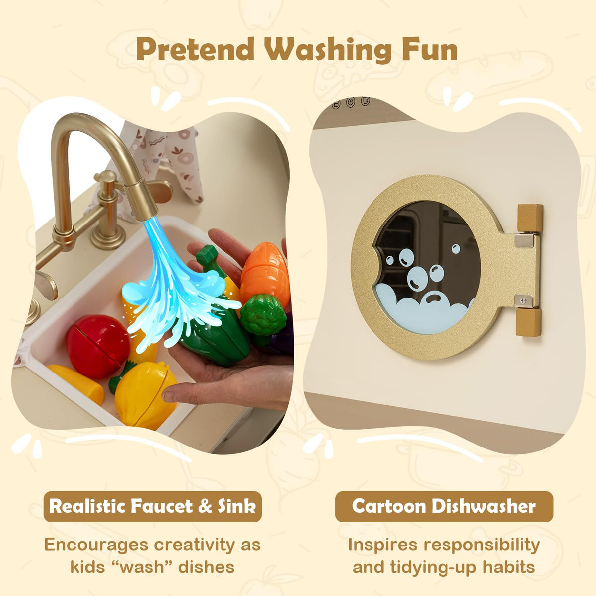 Kids Corner Pretend Kitchen Playset with Faucet Dishwasher Stoves