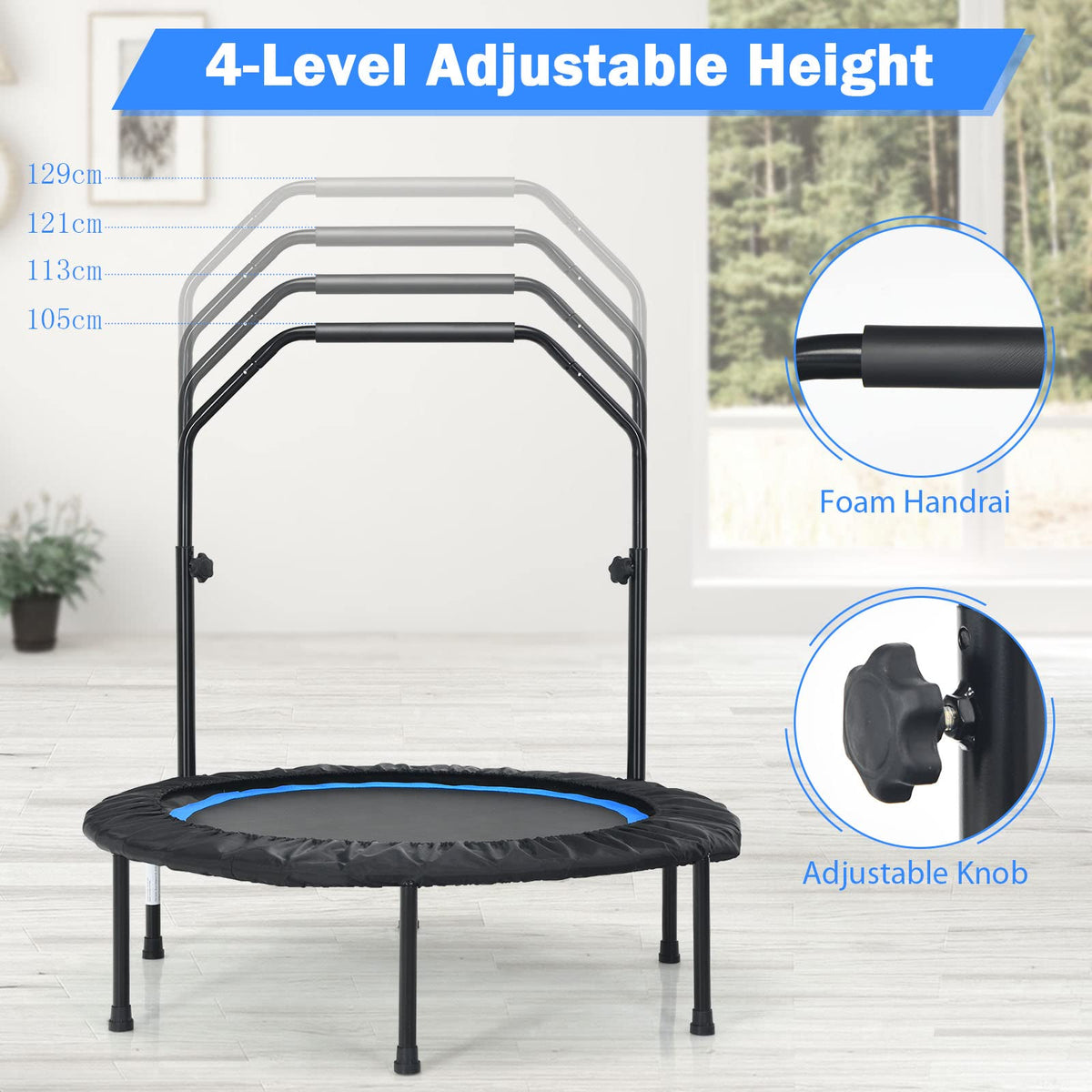 40” Foldable Trampoline with 2 Resistance Bands