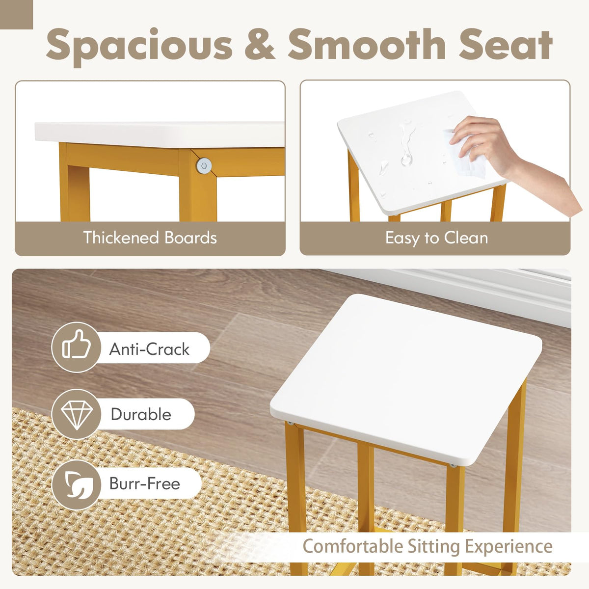 65 cm Square Bar Stools Set of 4, Kitchen Breakfast Stools