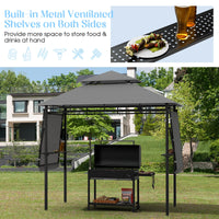 413 x 122cm Outdoor BBQ Grill Gazebo W/Dual Side Awnings, 2 Side Shelves, 8 Stakes Double-Tiered