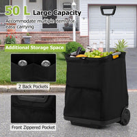 50L Folding Shopping Cart with 3 Pockets and Retractable Handlebar for Grocery