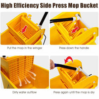 Mop Bucket w/ Down Press Wringer, 20L Commercial Cleaning Bucket w/ Wheels & Carrying Handle