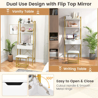 Giantex Vanity Set with Flip Top Mirror, Ladder Vanity Desk with Shelves