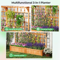 Giantex 72" Large Raised Garden Bed with Trellis & Roof, Wooden Garden Bed