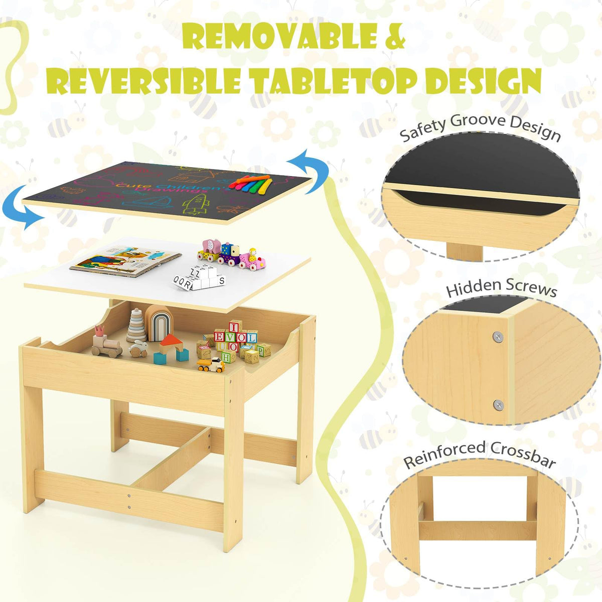 3-In-1 Kids Multi Activity Table & 2 Chairs Set for Toddlers