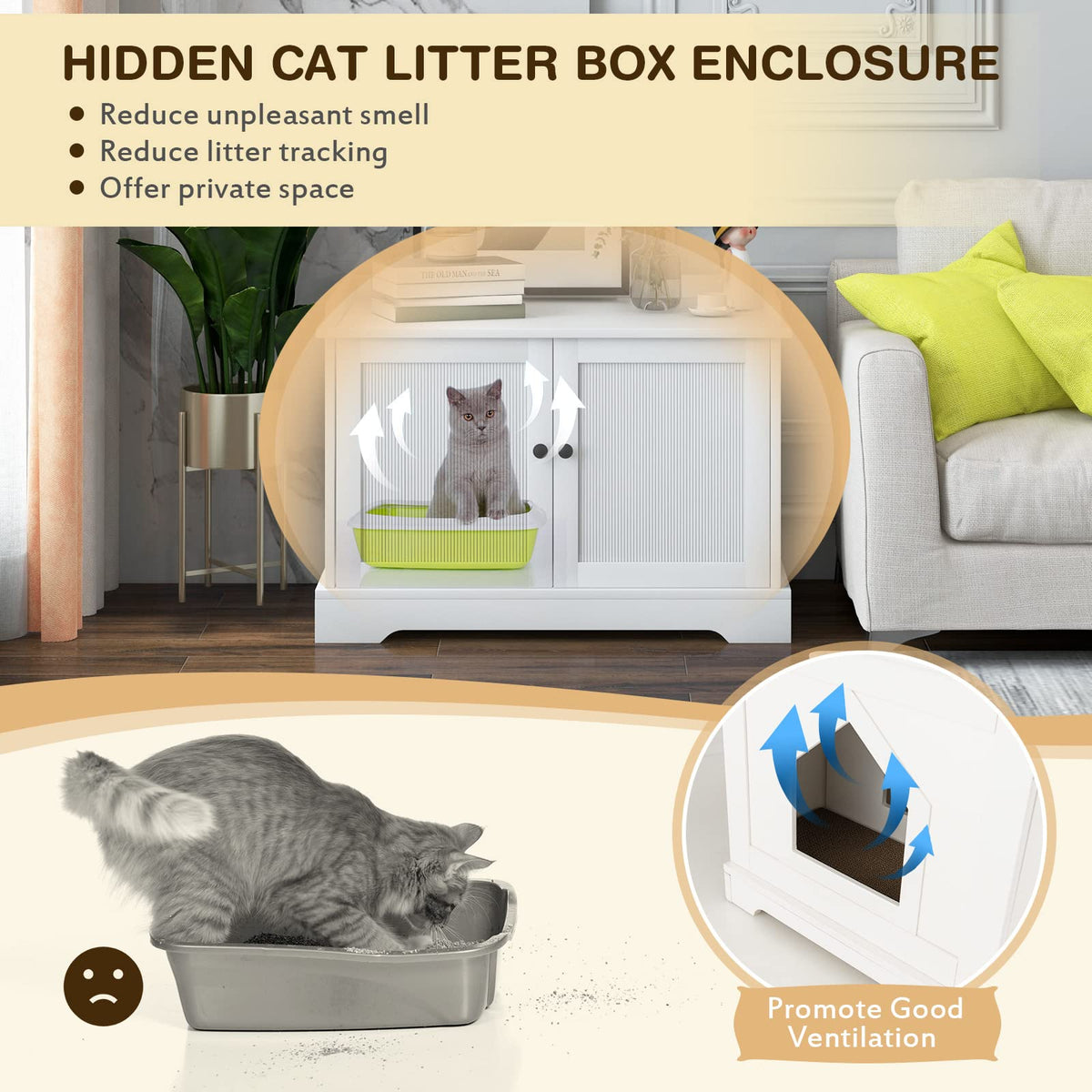 Cat Litter Box Enclosure W/Cat Scratching Pad for Kitten & Large Cat