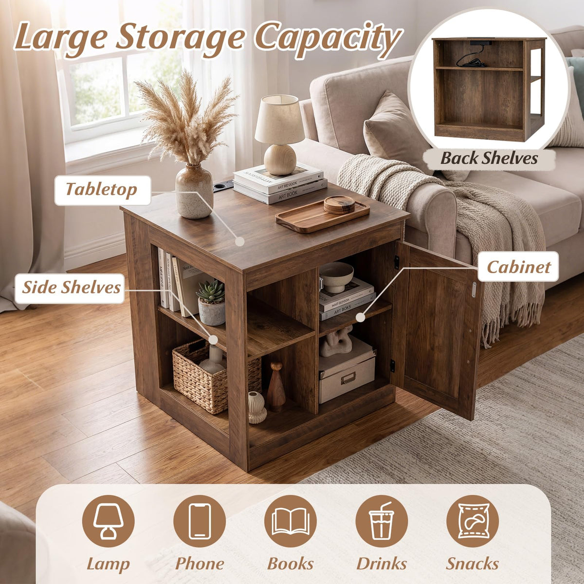 Giantex Farmhouse Nightstand with Charging Station, Bedside Table