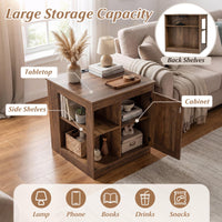 Giantex Farmhouse Nightstand with Charging Station, Bedside Table