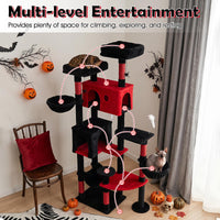 190cm Gothic Cat Tree for Indoor Cats with 2 Plush Perches and 2 Condos for Black Halloween