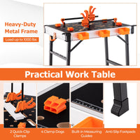 84.5cm Portable Work Table, Folding Workbench w/ 2 Quick Clamps & 4 Clamp Dogs