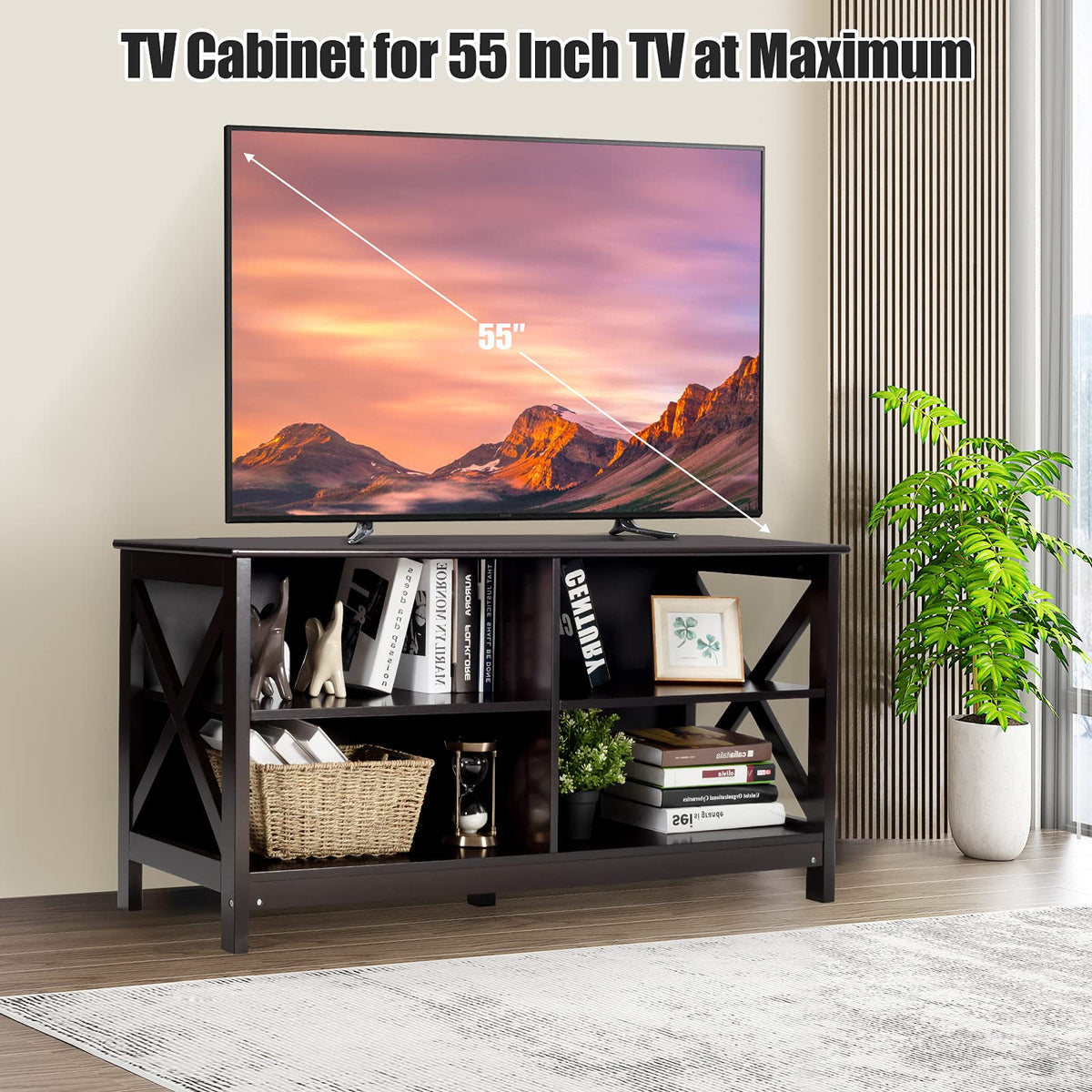 TV Unit 120CM Length, 3-Tier Wooden Entertainment Unit Stand