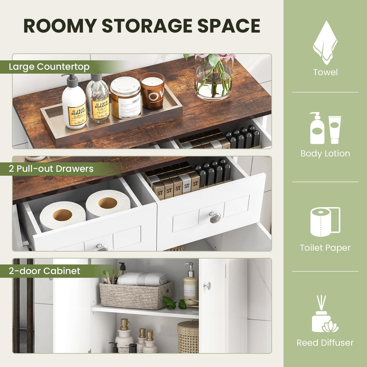 Giantex Bathroom Floor Cabinet, Freestanding Storage Organizer with 2 Drawers
