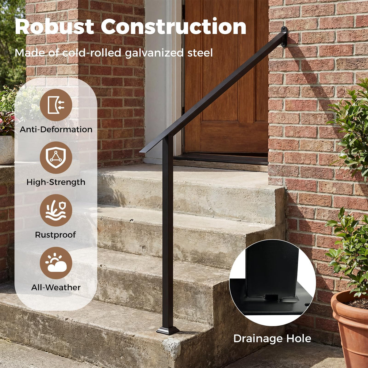 Wall Mount Adjustable Galvanized Steel Handrail for Outdoor Steps