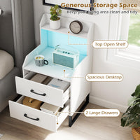 Modern Bedside Table with Built-in Charging Station and LED Lights