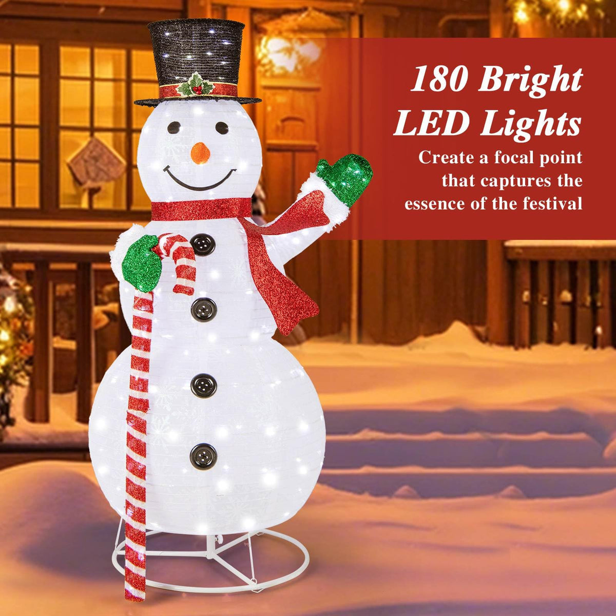 150 cm Lighted Pop-up Snowman, Large White Pre-lit Christmas Decoration w/ 180 LED Lights