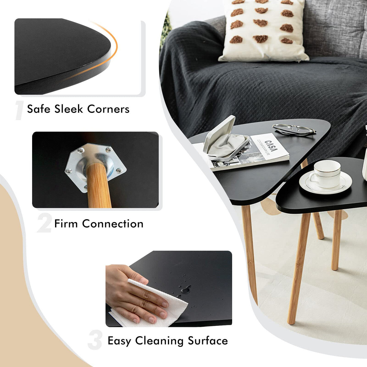 Giantex Beside Tables Nesting Coffee Table Set of 2 w/Oval Triangular Tabletop