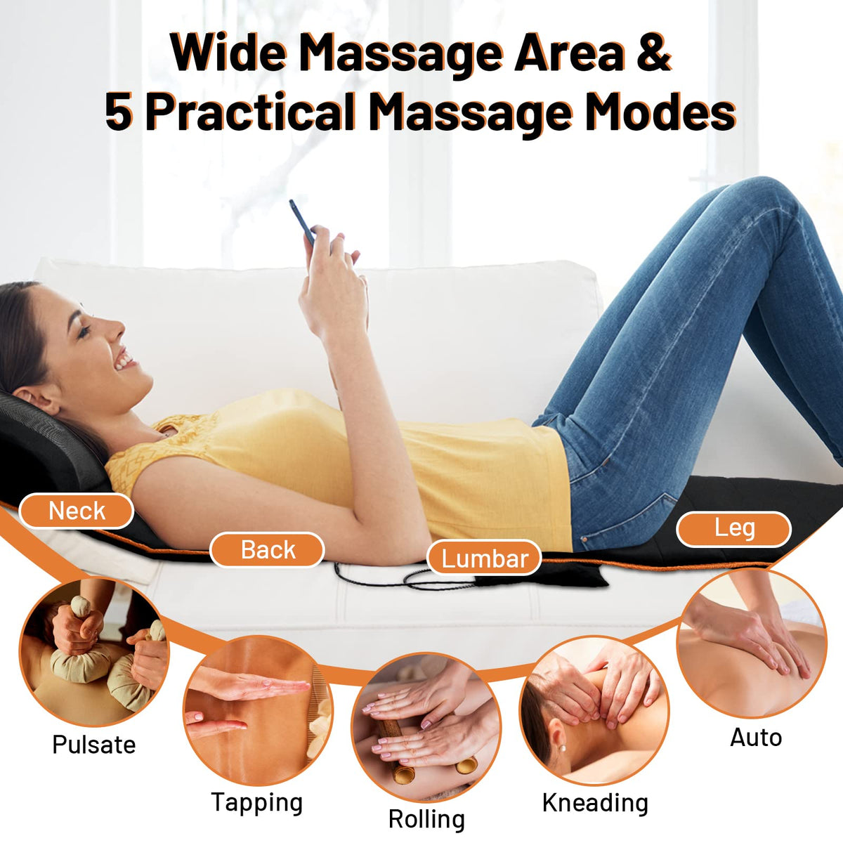 Full Body Vibration Massage Mat, w/Massage Pillow, 8 Vibration Motors, 5 Vibrating Modes (Black)