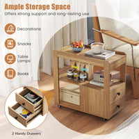 Narrow End Table, Modern 2-Drawer Sofa Side Table with Open Shelves